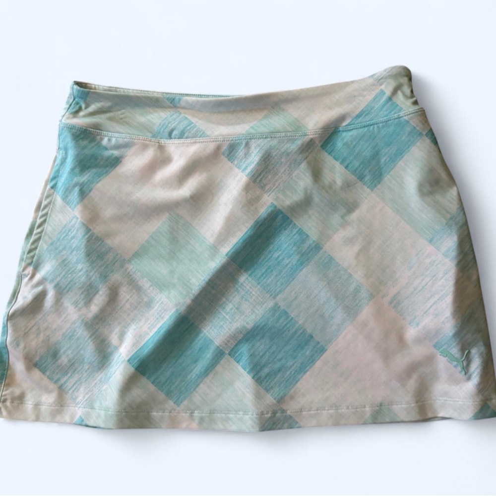 Puma Aqua and Beige Plaid Mini Skirt